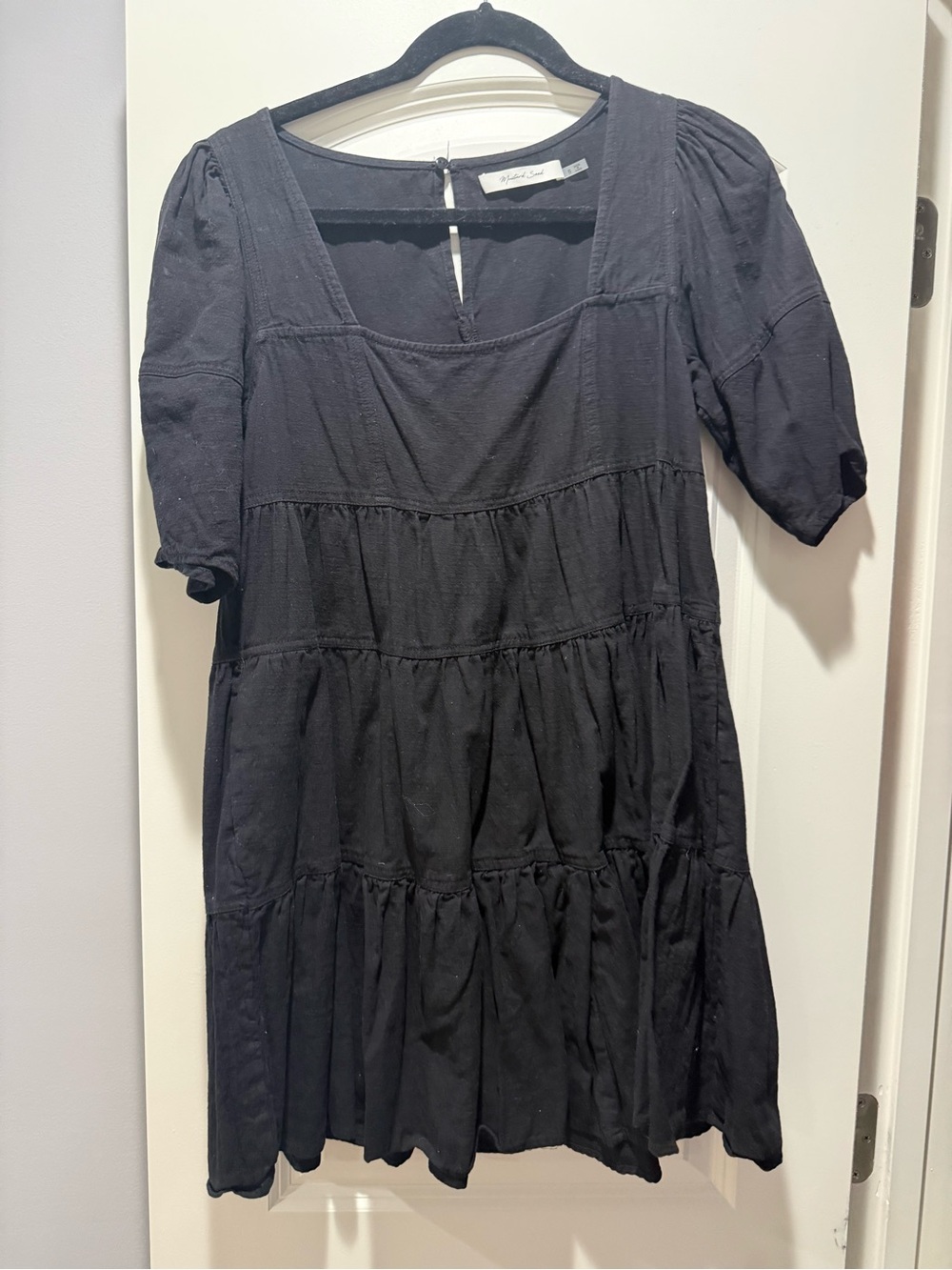 Mustard Seed Black Tiered Short-Sleeve Dress